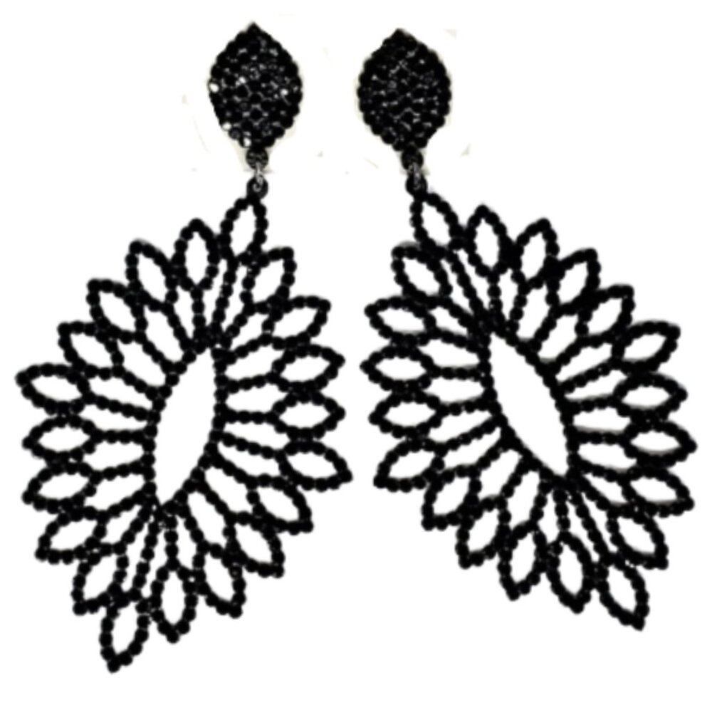 2FOR$30 - Stunning Long Black Sparkle Cutout Earrings